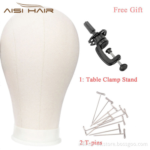 Aisi Hair Poly Canvas Block Head Mannequin Head Wig Stand For Styling Display Making Wigs With Table Clamp Pins Wig Making Tools